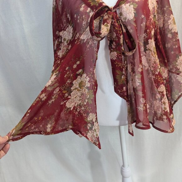 Cecico Size Medium Burgundy Floral Sheer Wrap - Picture 3 of 15